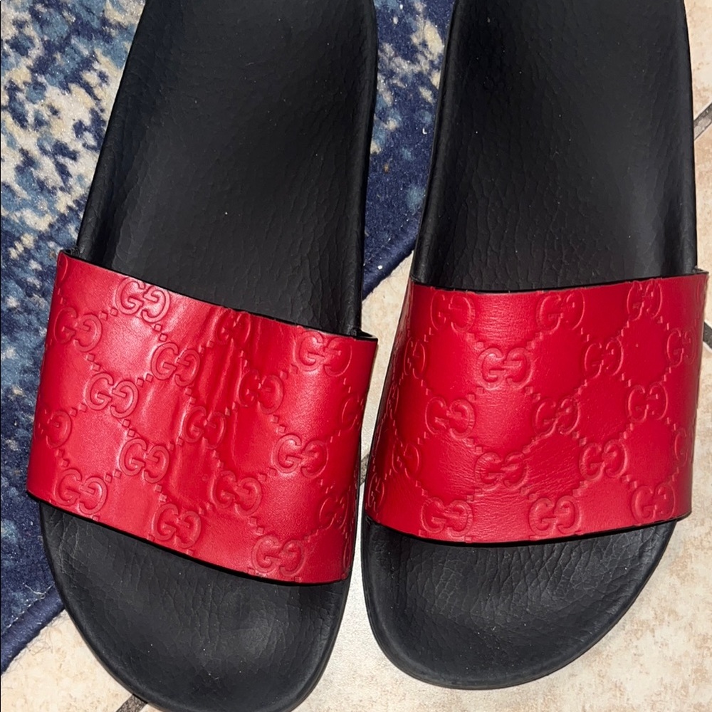 Gucci Red and Black Slide Sandals